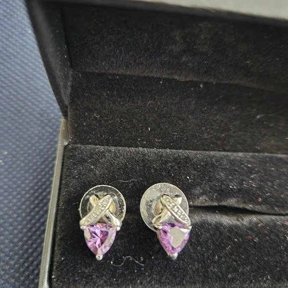 Trillian Genuine Amethyst with Diamonds Post Earrings - Picture 5 of 5